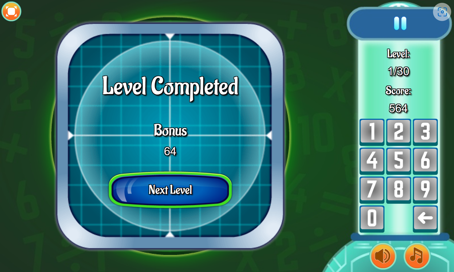 Rapid Math Game Level Completed Screenshot.