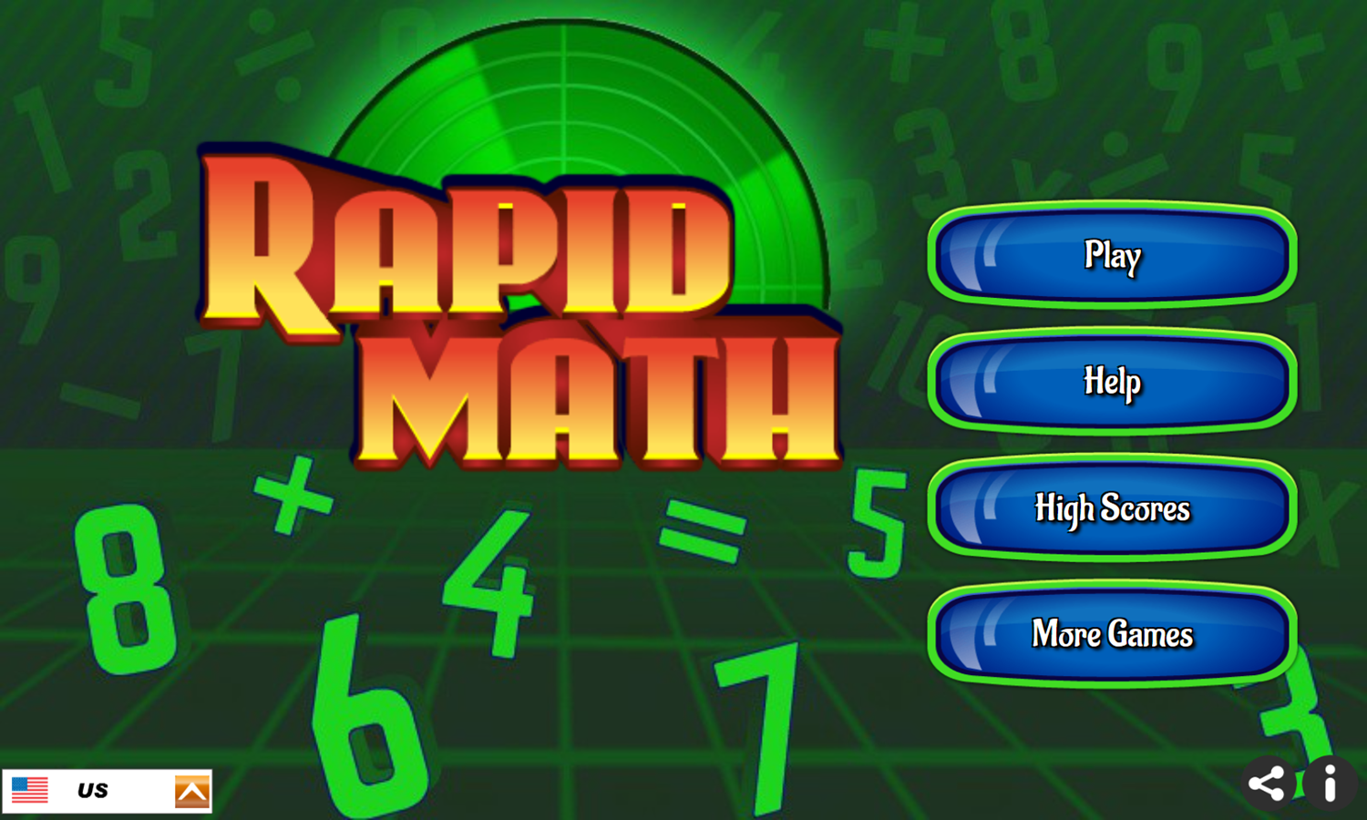 Rapid Math Game Welcome Screen Screenshot.