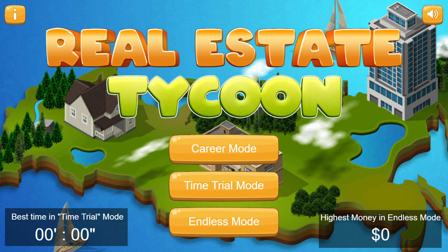 Real Estate Tycoon Game Welcome Screen Screenshot.