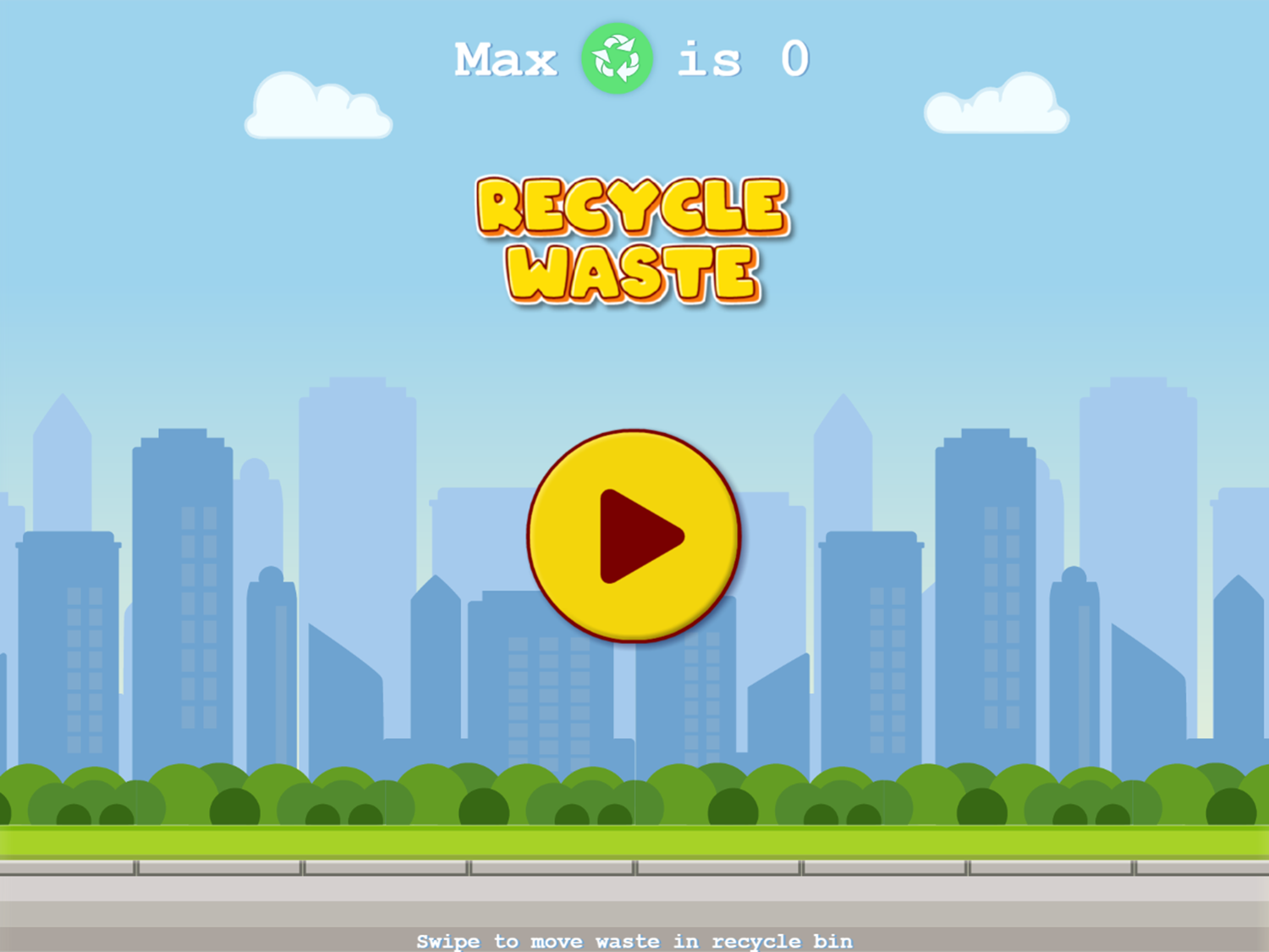 Recycle Waste Game Welcome Screen Screenshot.