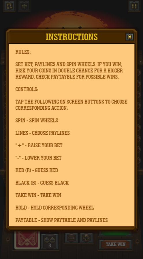 Redemption Slot Machine Game Instructions Screenshot.