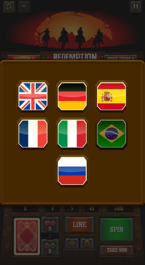 Redemption Slot Machine Game Languages Screenshot.