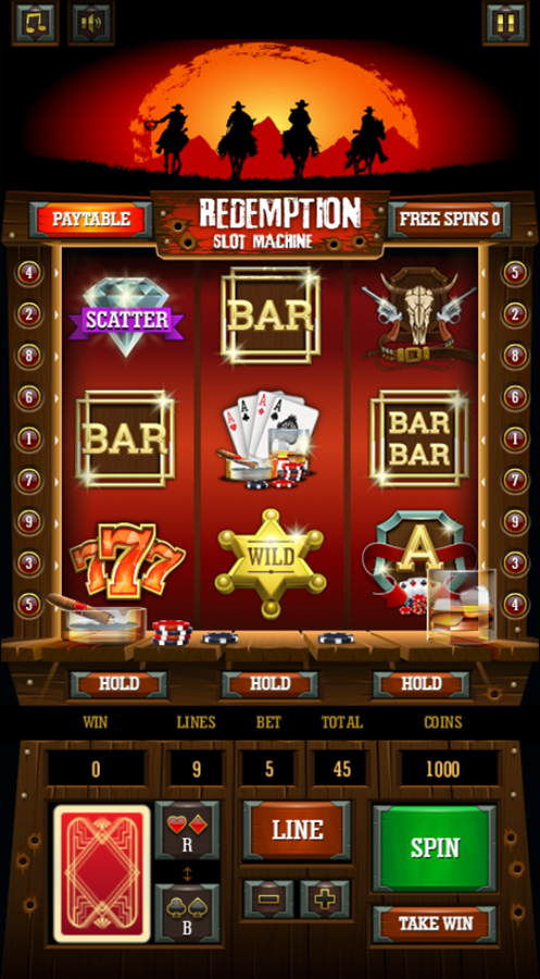 Redemption Slot Machine Game Welcome Screen Screenshot.