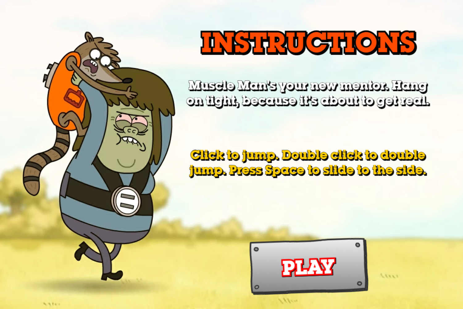 Regular Show Ride Em Rigby Game Instructions Screenshot.