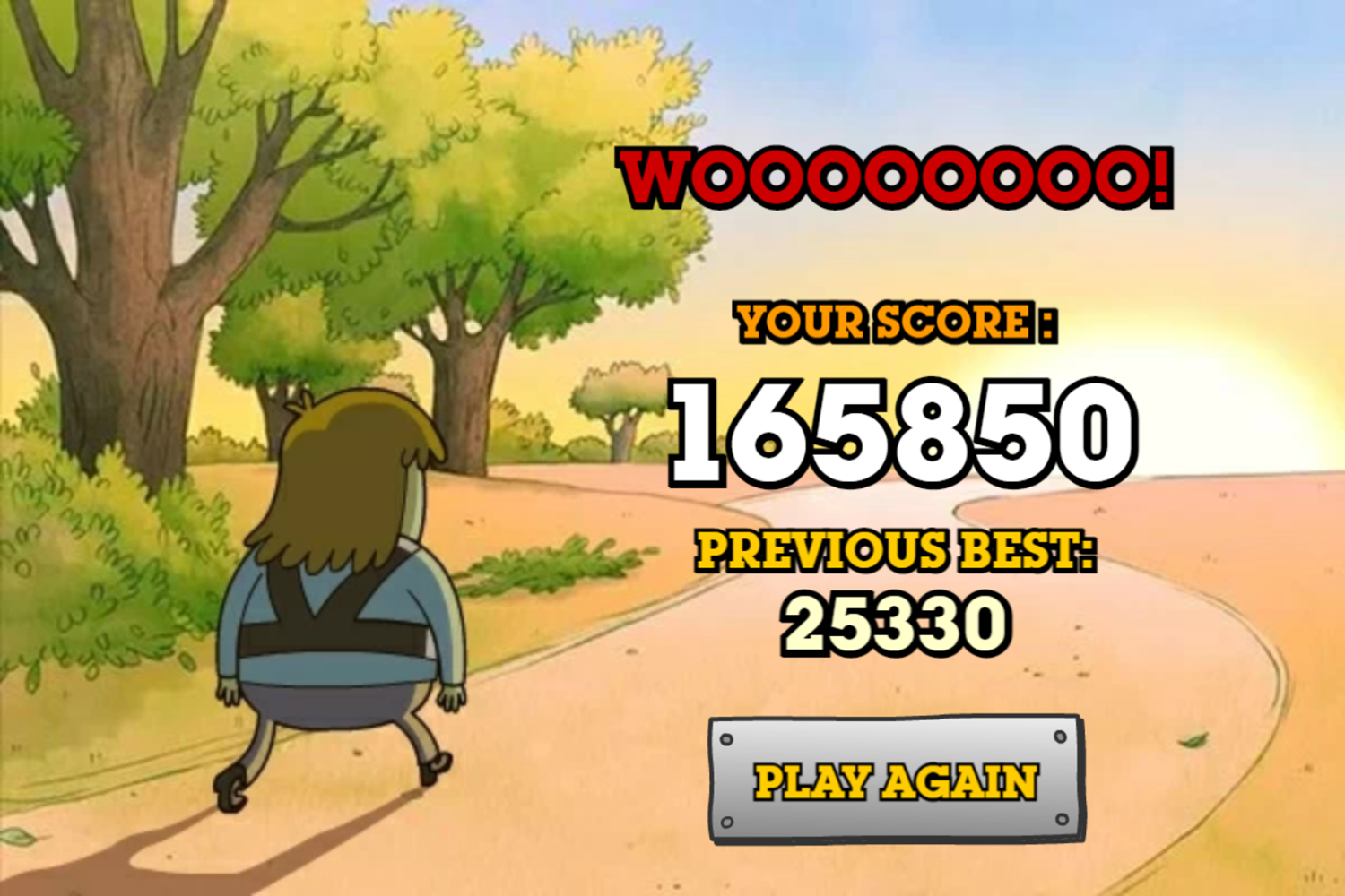 Regular Show Ride Em Rigby Game Score Screenshot.