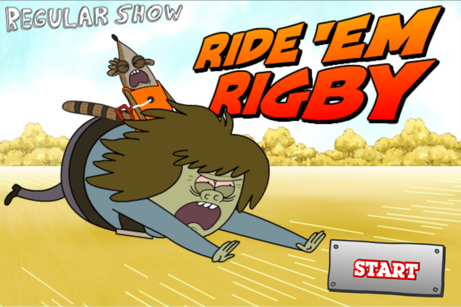 Regular Show Ride Em Rigby Game Welcome Screen Screenshot.
