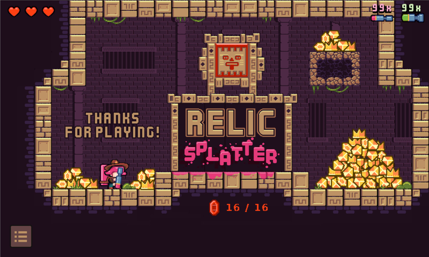 Relic Splatter Game Beat Screen Screenshot.