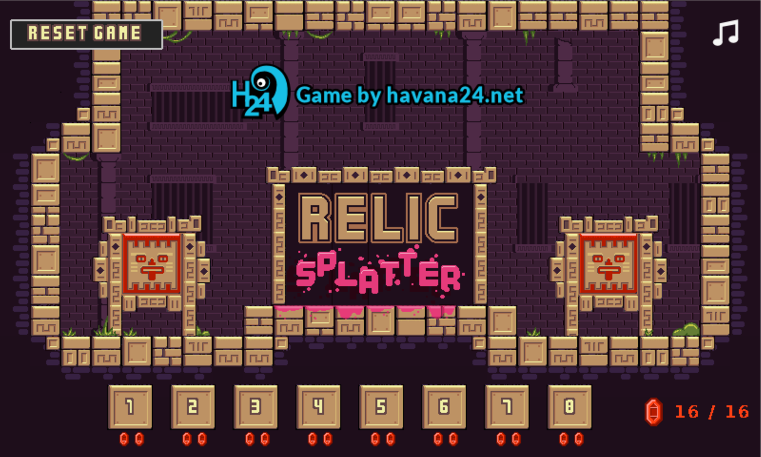 Relic Splatter Game Welcome Screen Screenshot.