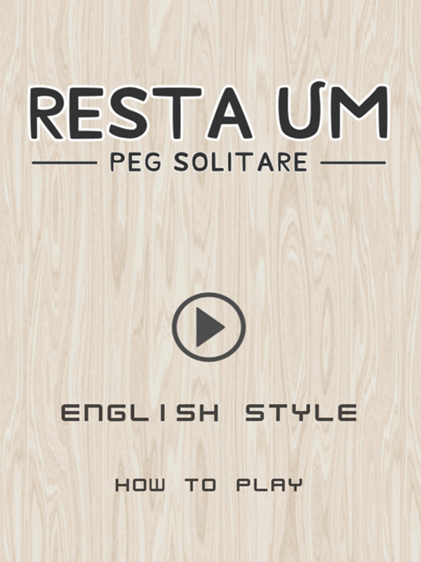 Resta Um Peg Solitaire Welcome Screen Screenshot.