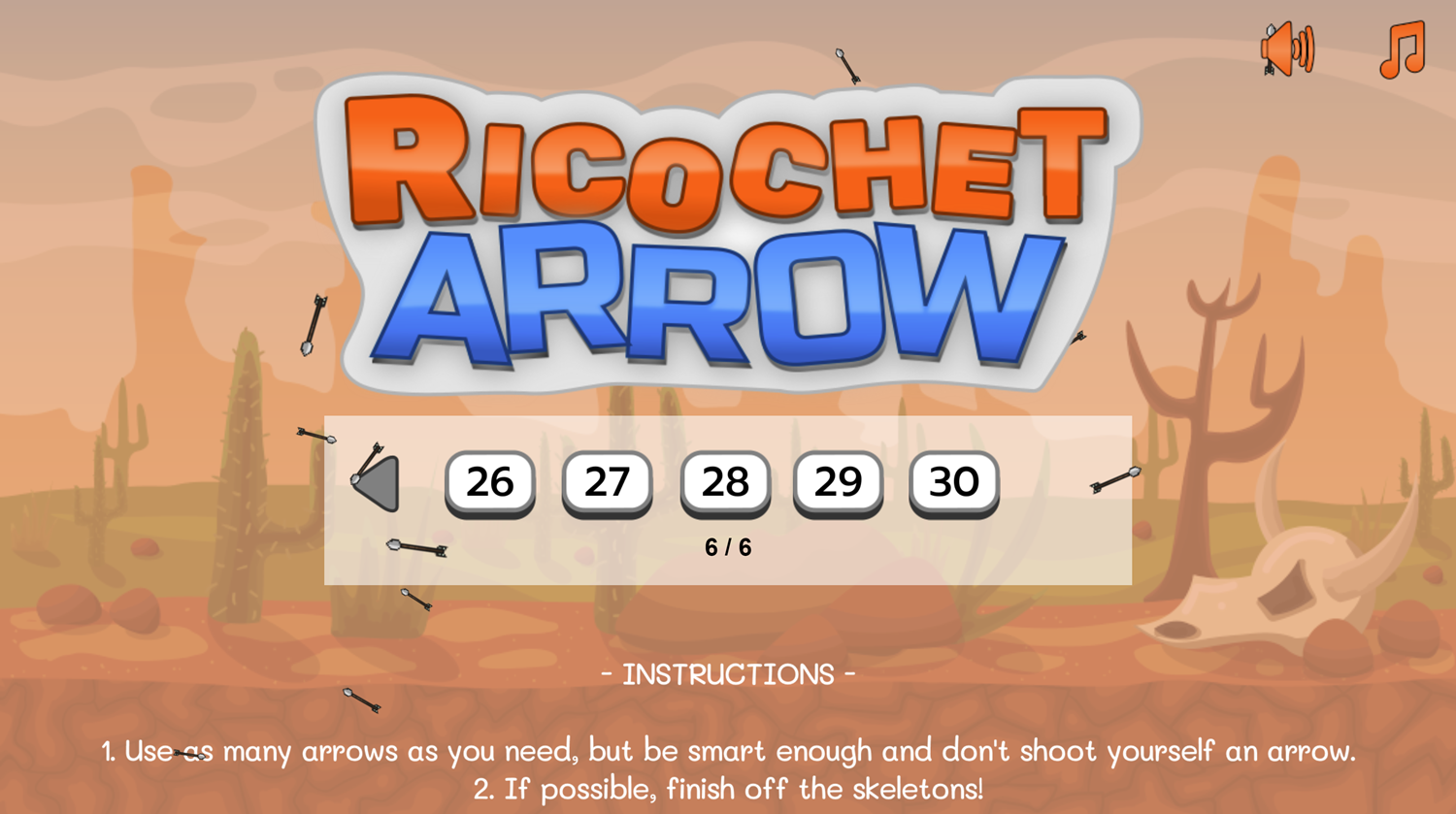 Ricochet Arrow Game Level Select Screen Screenshot.