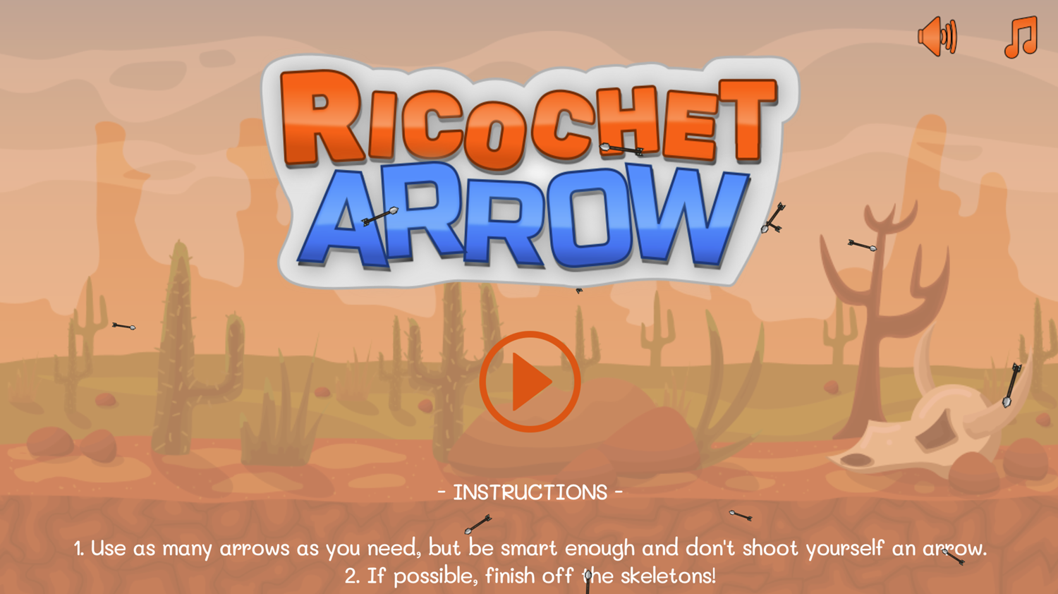 Ricochet Arrow Game Welcome Screen Screenshot.