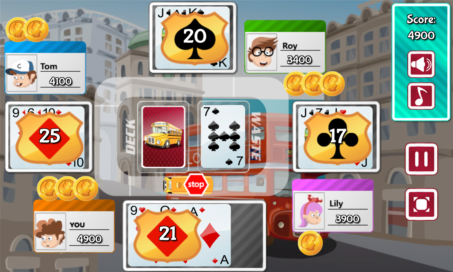 Ride the Bus Game Hand Scores Screen Screenshot.