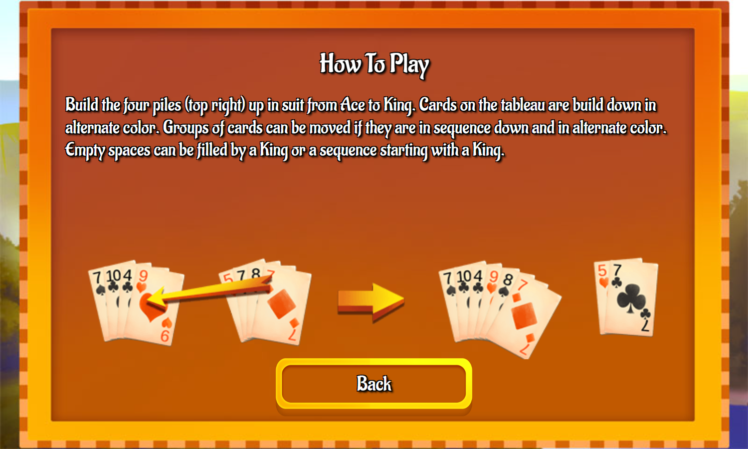 River Solitaire Game How To Play Screenshot.