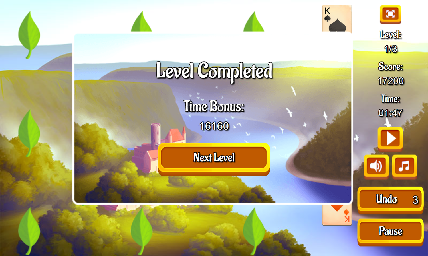 River Solitaire Game Level Completed Screenshot.