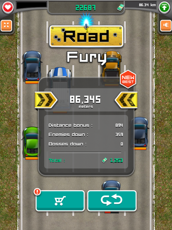 Road Fury Game Over Screen Screenshot.