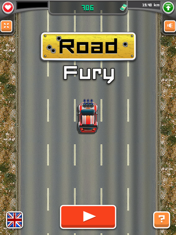 Road Fury Game Welcome Screen Screenshot.