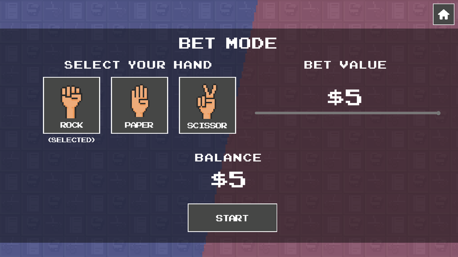 Rock Paper and Scissors Game Bet Mode Screenshot.