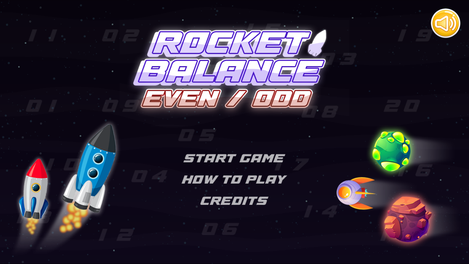 Rocket Balance Even Odd Game Welcome Screen Screenshot.