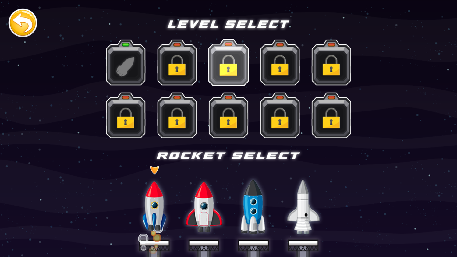 Rocket Balance Game Level Select Screenshot.