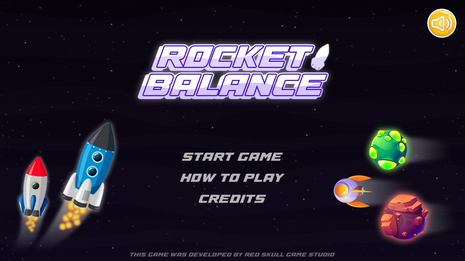 Rocket Balance Game Welcome Screen Screenshot.