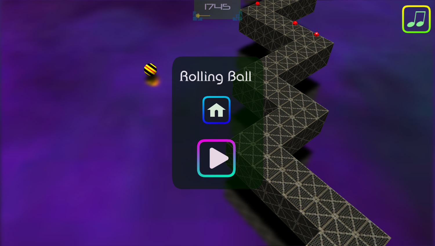 Rolling Ball 3D Game Over Screenshot.