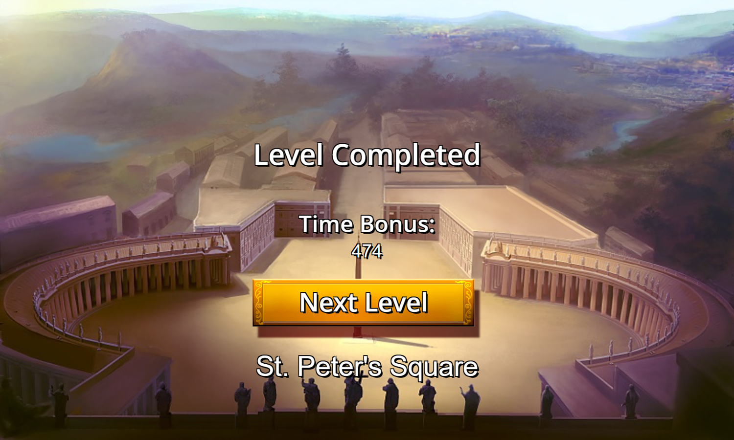 Roman Mahjong Game Level Completed Screenshot.