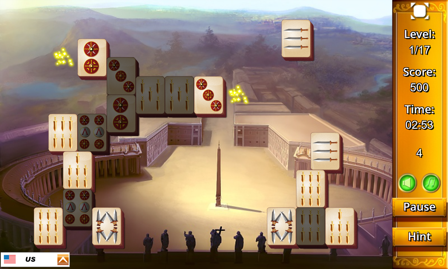 Roman Mahjong Game Level Play Screenshot.