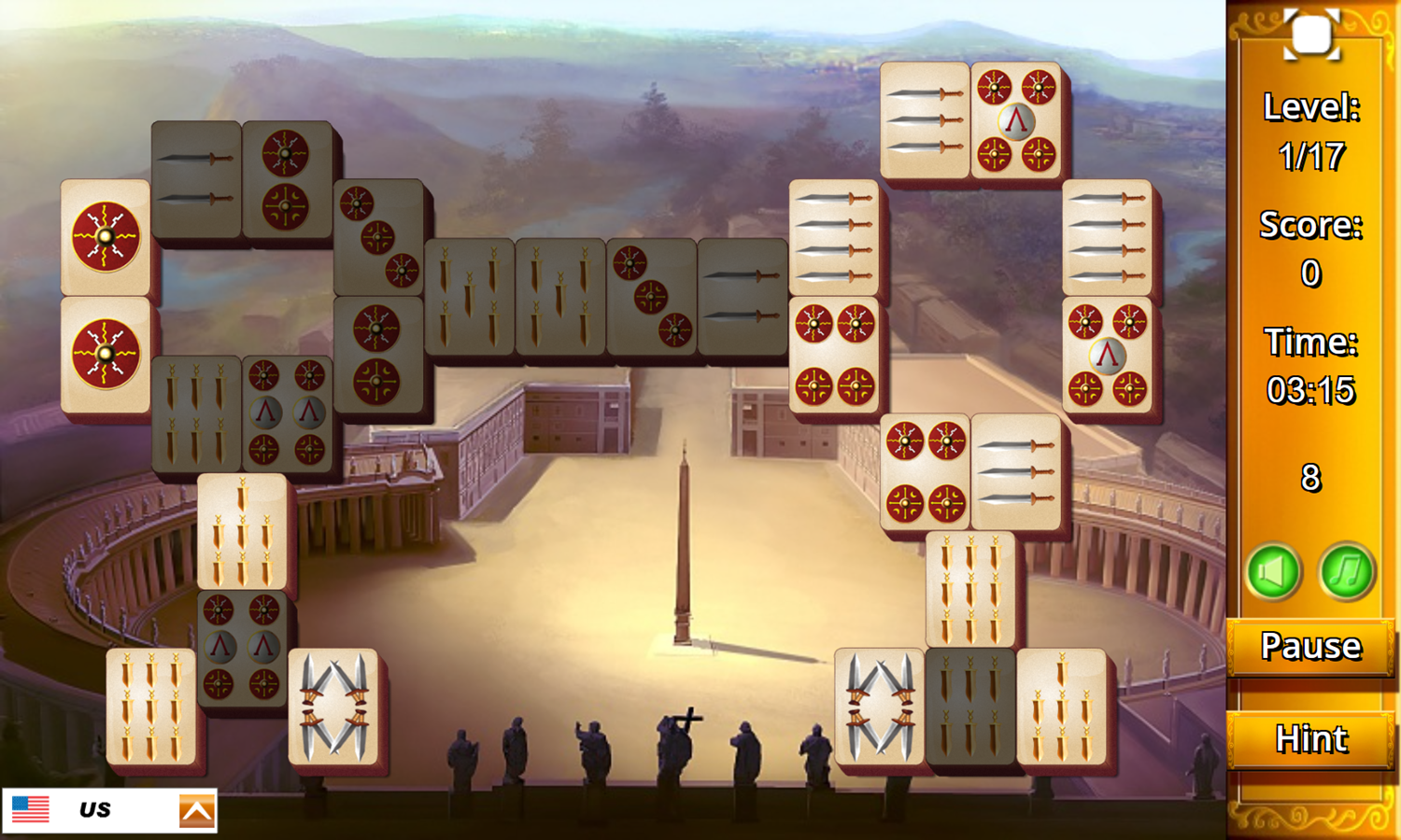 Roman Mahjong Game Level Start Screenshot.