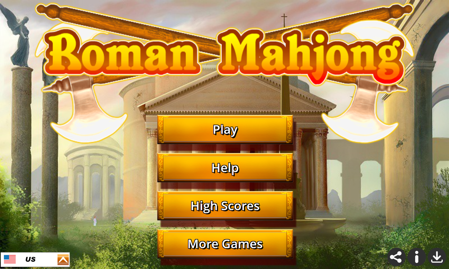 Roman Mahjong Game Welcome Screen Screenshot.