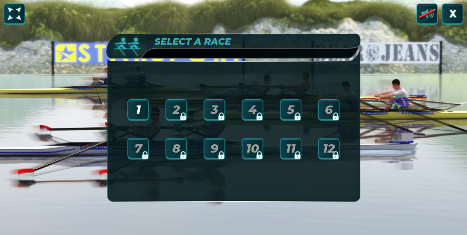 Rowing 2 Sculls Challenge Game Level Select Screen Screenshot.