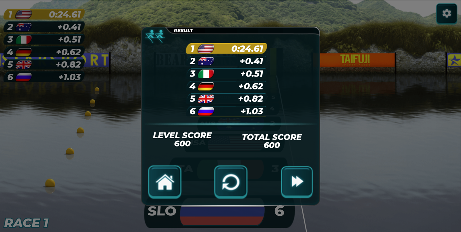 Rowing 2 Sculls Challenge Game Level Won Screenshot.