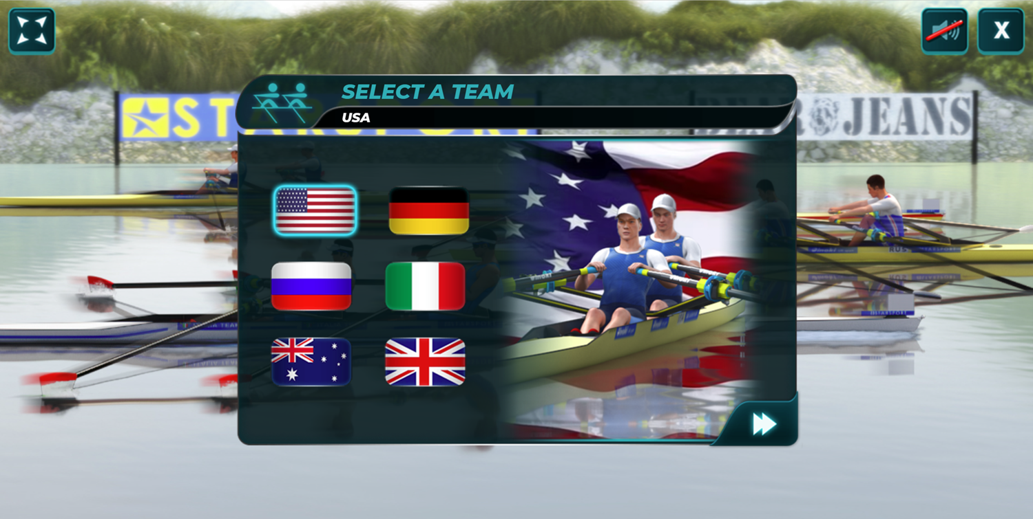 Rowing 2 Sculls Challenge Game Team Select Screen Screenshot.