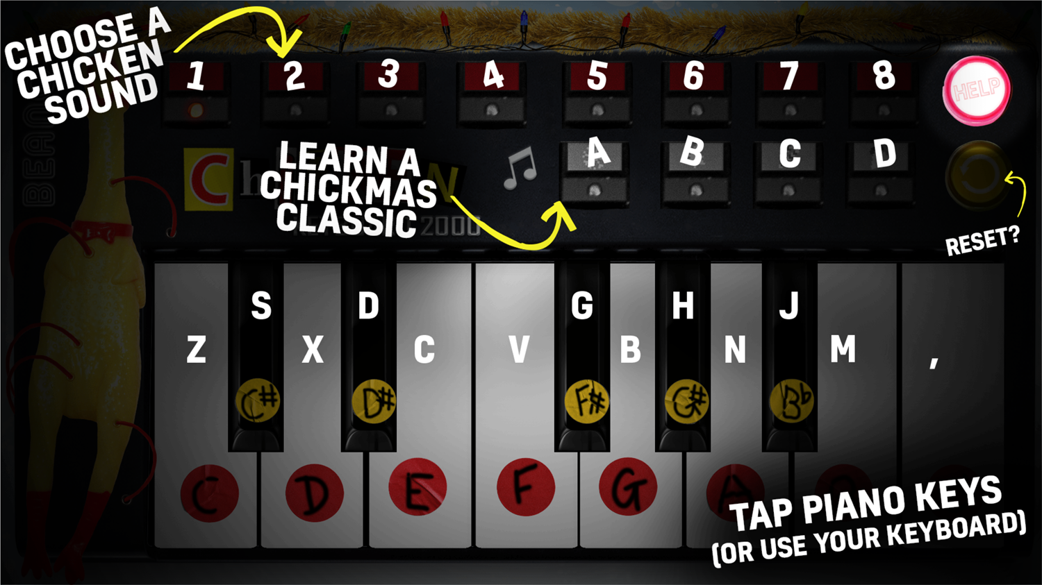 Rubber Chicken Keyboard Game How to Play Screen Screenshot.