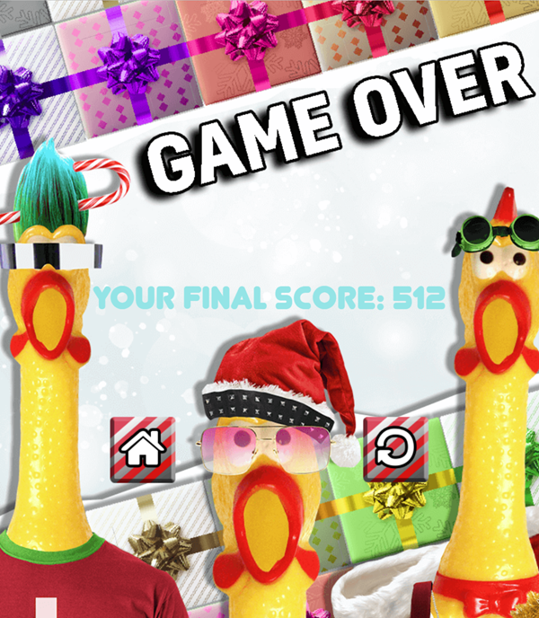 Rubber Chicken Present Puzzle Game Over Screen Screenshot.