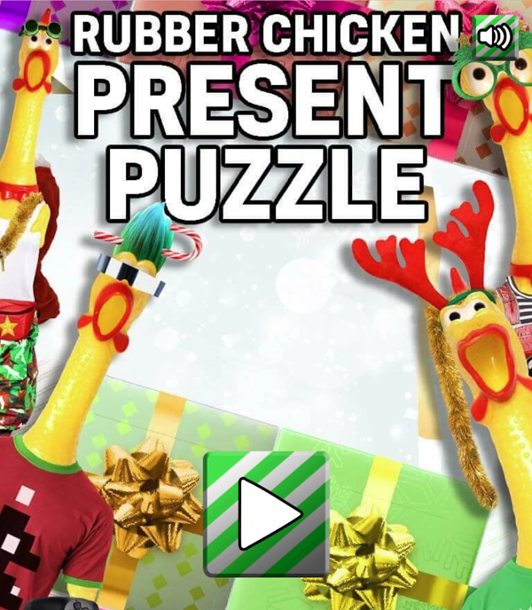 Rubber Chicken Present Puzzle Game Welcome Screen Screenshot.