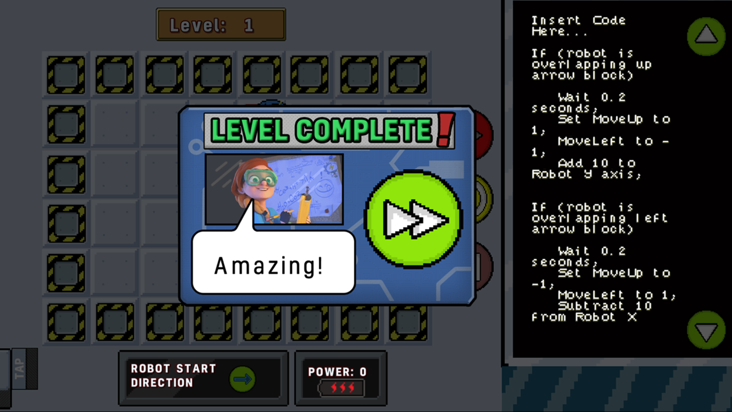 Rubi's Coding Class Game Level Complete Screenshot.