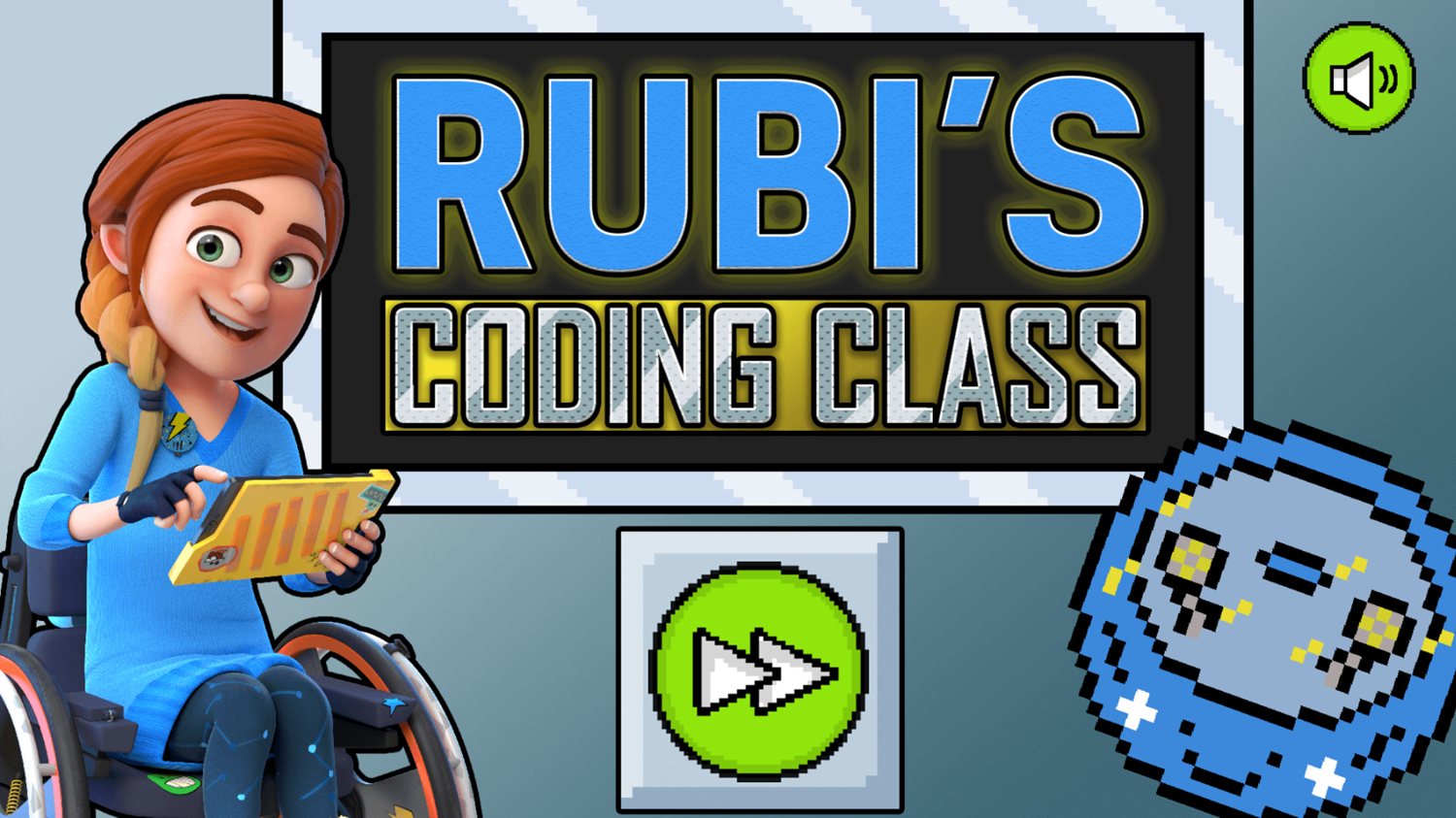 Rubi's Coding Class Game Welcome Screen Screenshot.