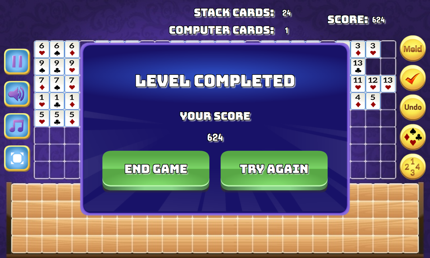 Rummi Game Completed Screenshot.