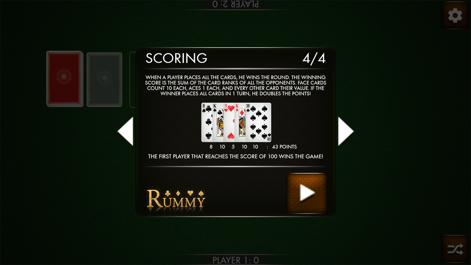 Rummy Game Scoring Rules Screenshot.