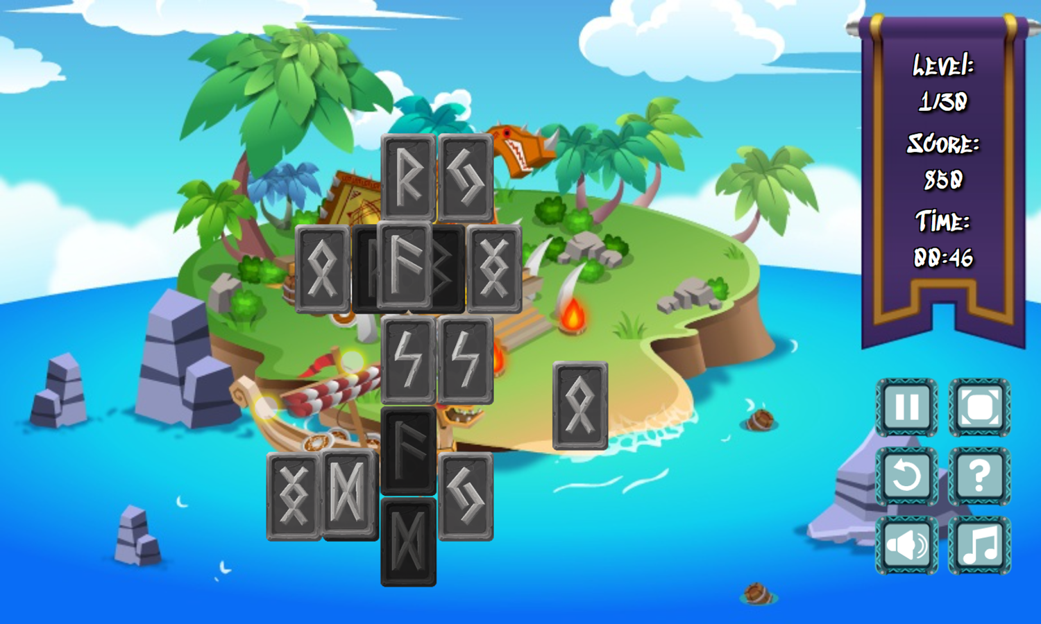 Rune Mahjongg Game Level Play Screenshot.
