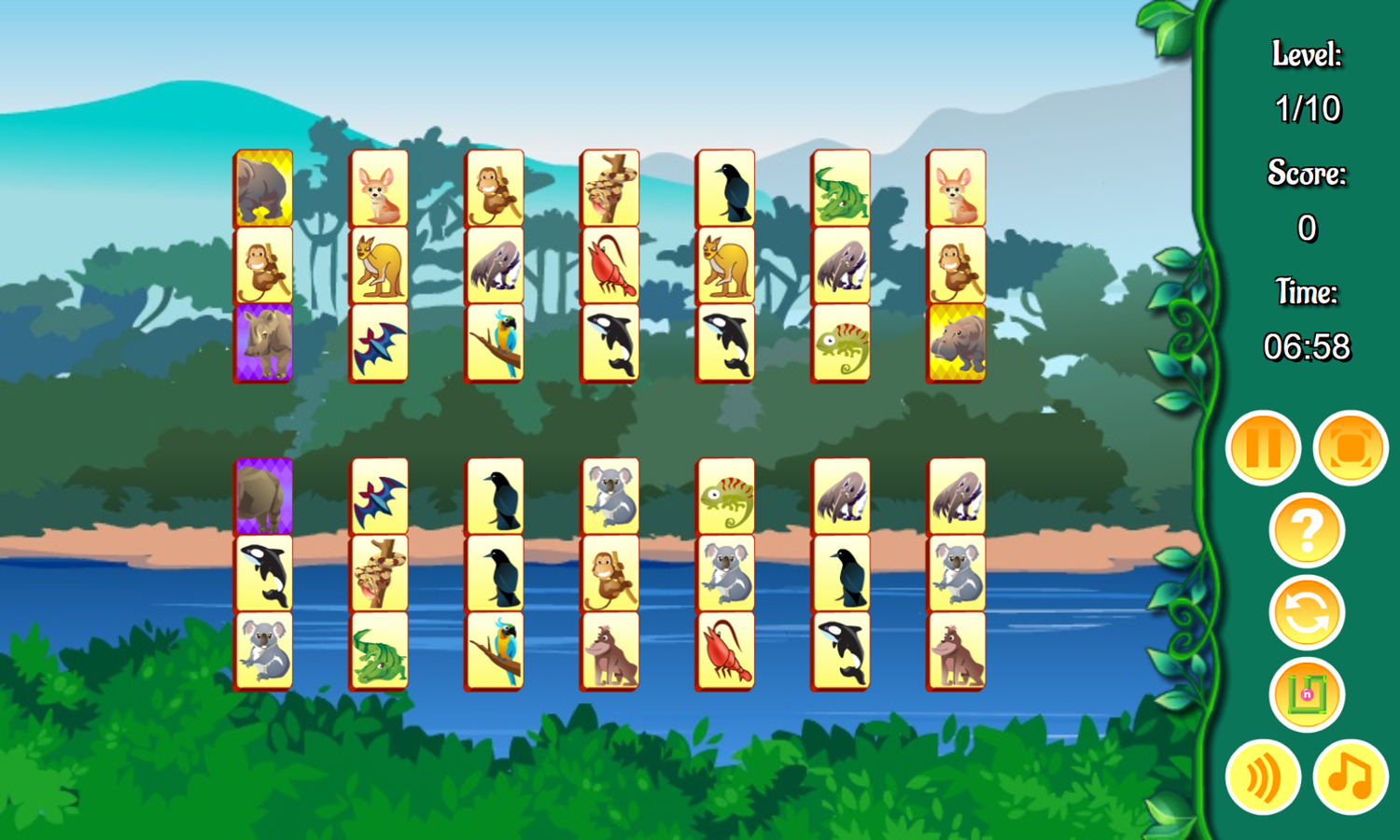 Safari Mahjong Game Start Screenshot.