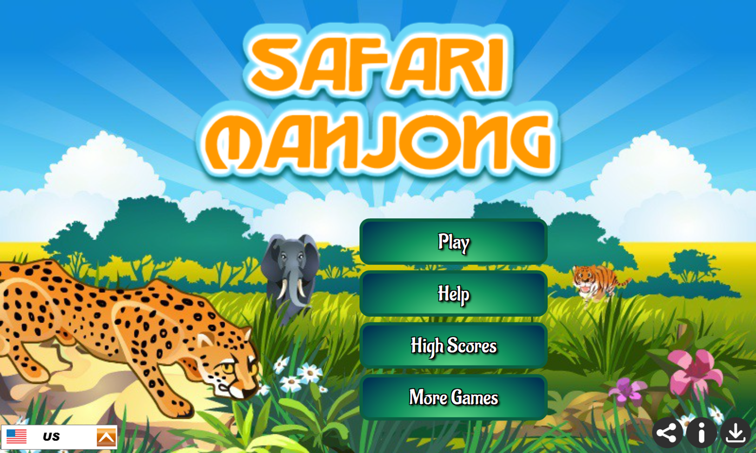 Safari Mahjong Game Welcome Screen Screenshot.