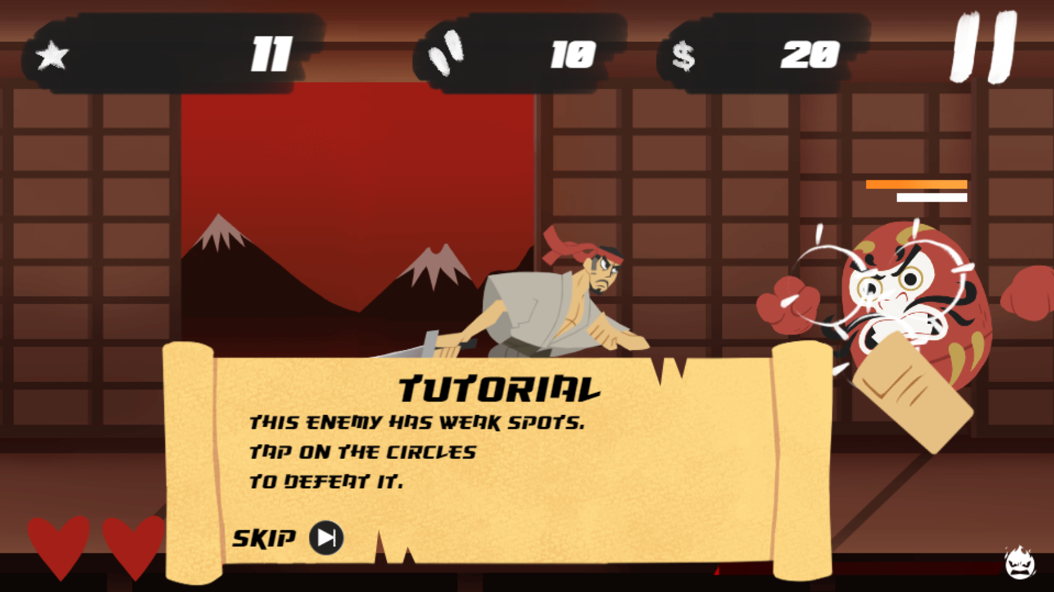 Samurai Rampage Game Instructions Screenshot.