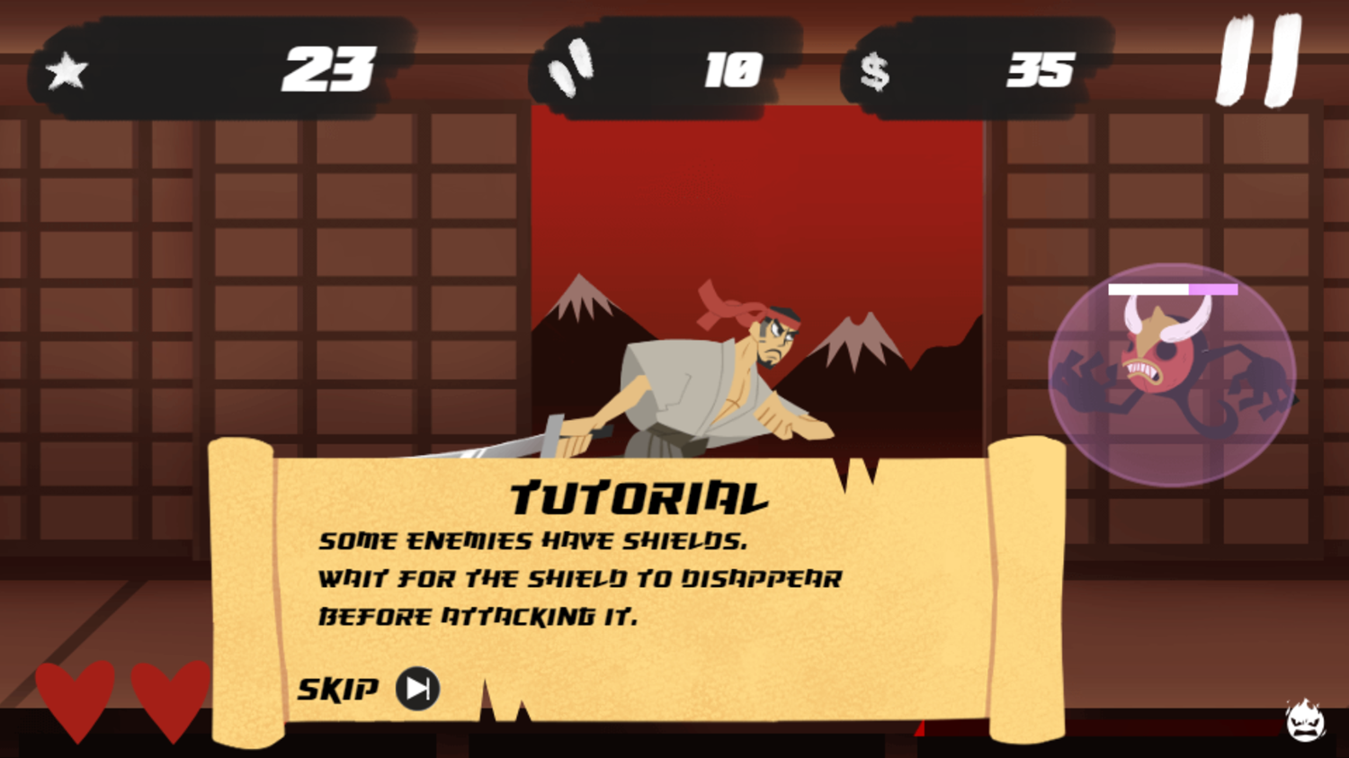 Samurai Rampage Game Play Tips Screenshot.