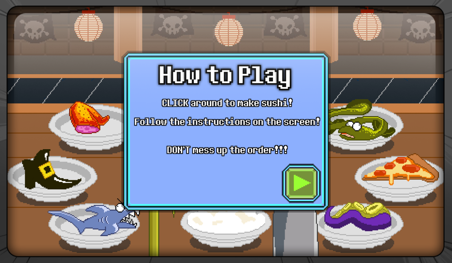 Sanjay and Craig Frycade Game Chicken Wing Sushi Pirate How To Play Screenshot.