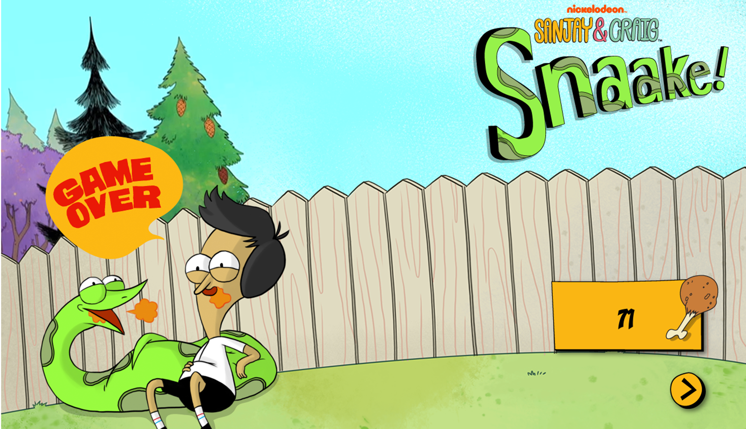 Sanjay and Craig Snaake Game Over Screenshot.