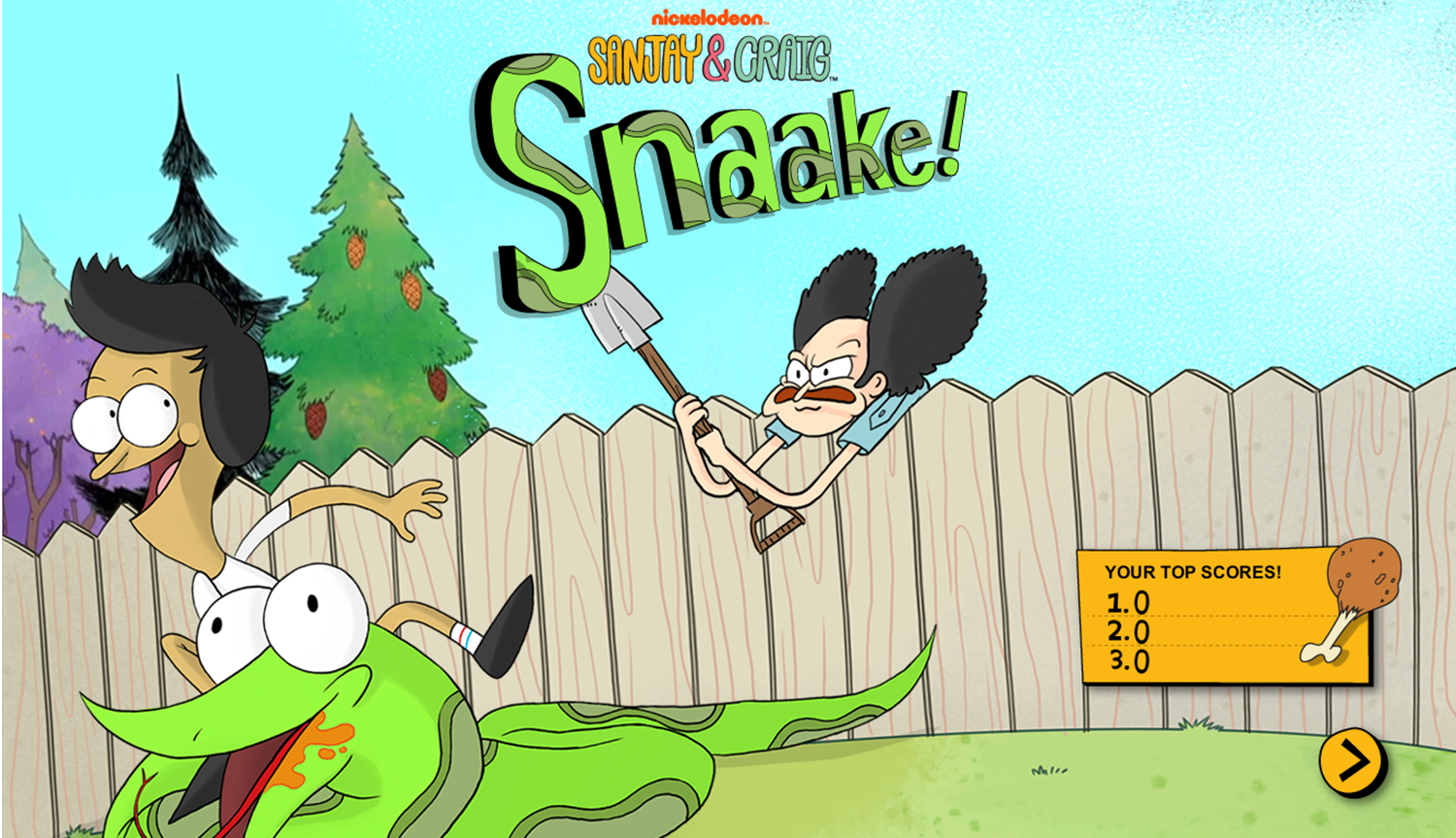 Sanjay and Craig Snaake Game Welcome Screen Screenshot.