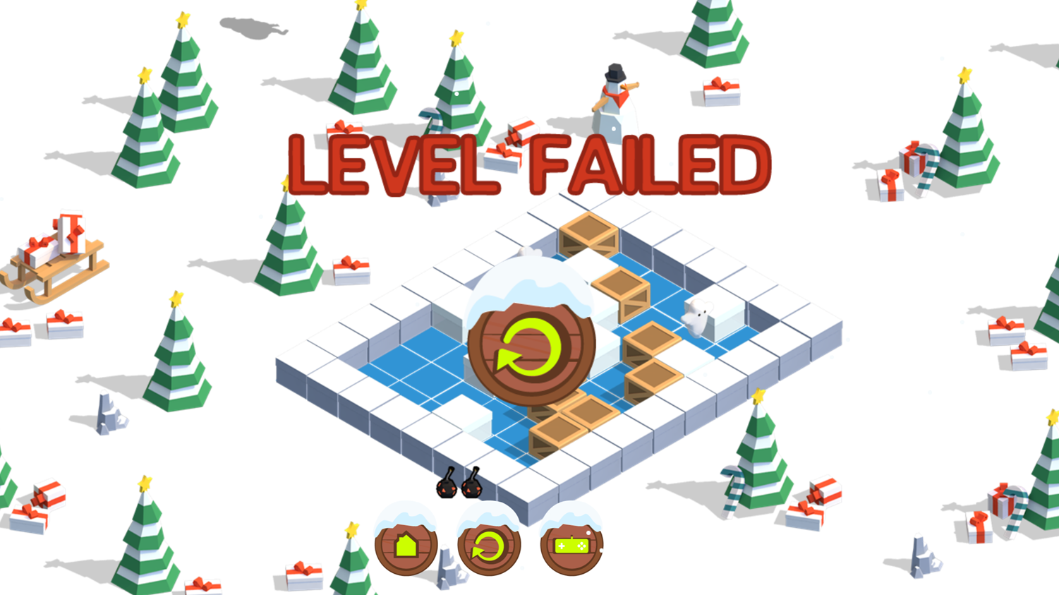 Santa Bomber 3D Level Failure Screenshot.