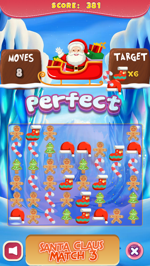 Santa Claus Match 3 Game Play Screenshot.