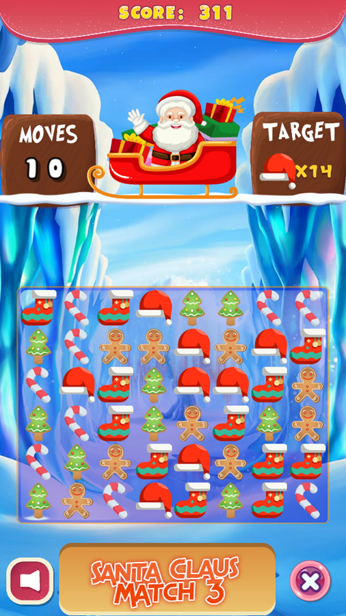 Santa Claus Match 3 Game Start Screenshot.